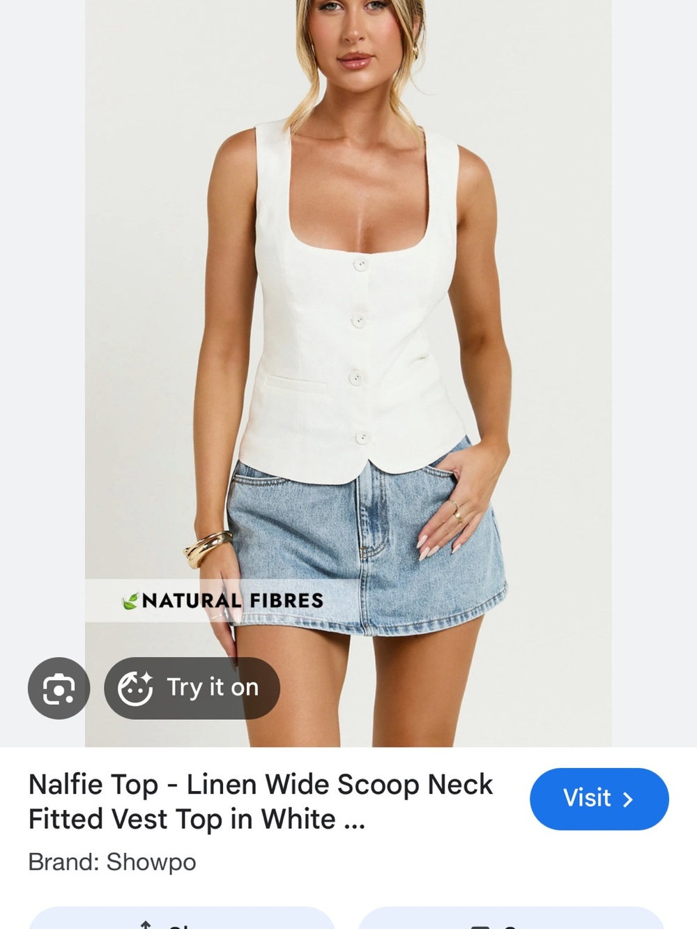 Showpo. White Linen Scoop Neck Fitted Vest Top
